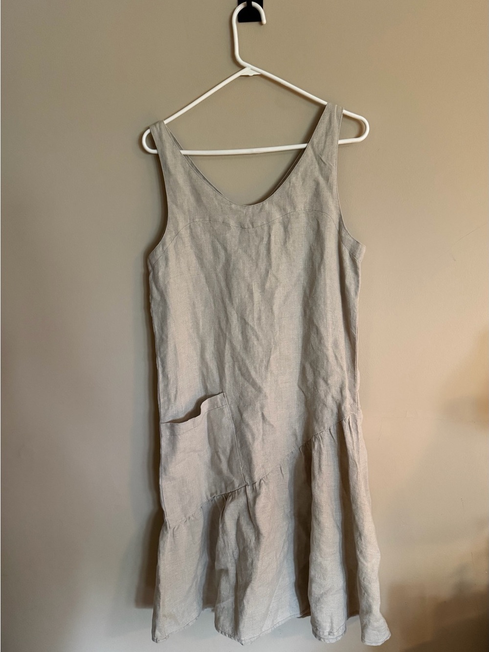 Garnet Hill Tan Linen Scoop Midi Dress NWT